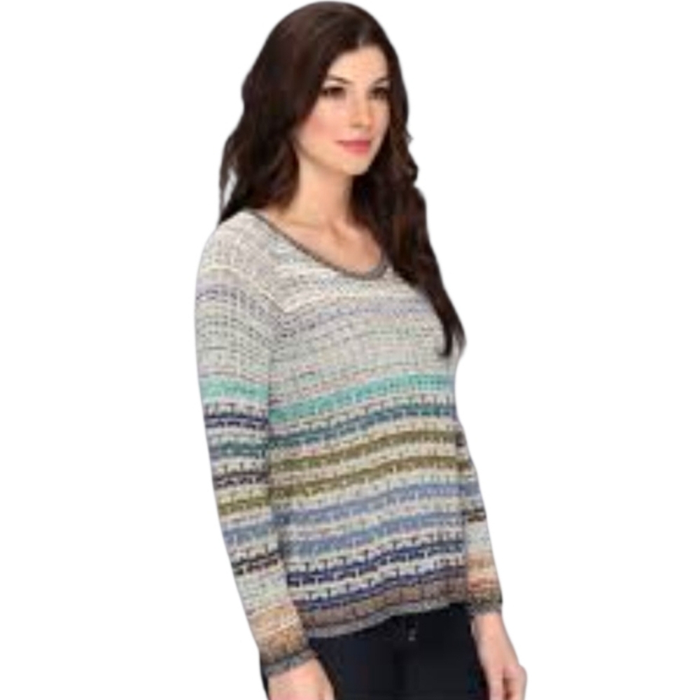 Nic + Zoe Linen Blend Multicolor Weave Top In XS Petite